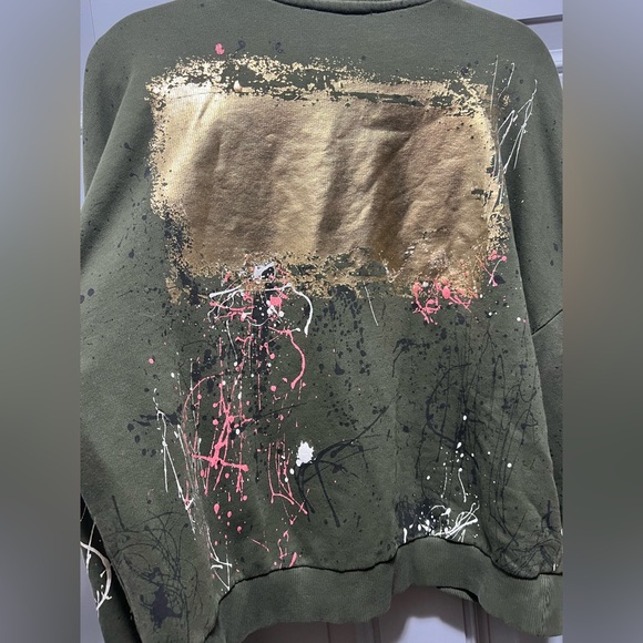 Zara Sweatshirt High Neck Green Distressed Grafitti Splatter Paint - Small Women - Picture 11 of 14